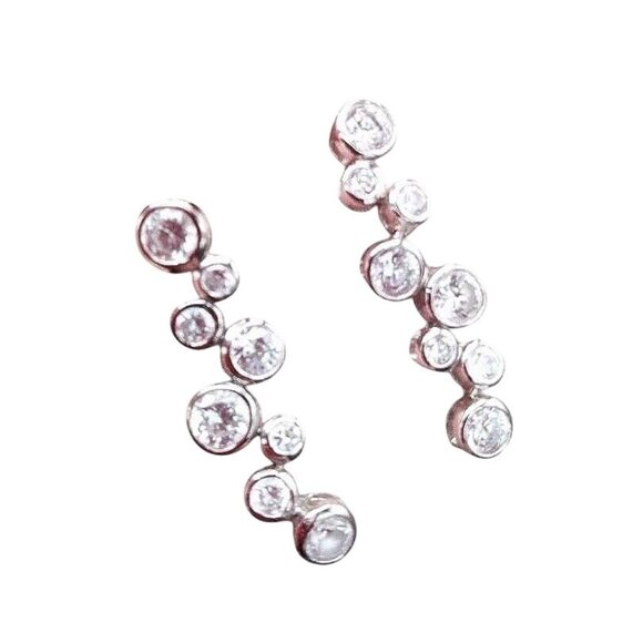 Vintage Sterling Silver Drop Earrings With Brilliant White Cubic Zirconia Stones - Picture 1 of 3